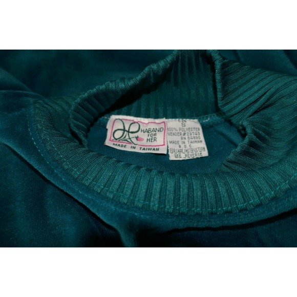 Teal Velveteen Pullover Longsleeve Mock Turtle Neck Small Vintage Haband for Her - Picture 15 of 16